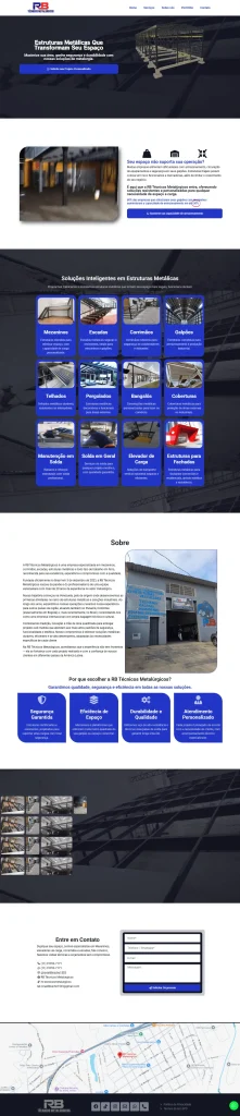 print de uma landingpage RB Tecnicos metarlugicos